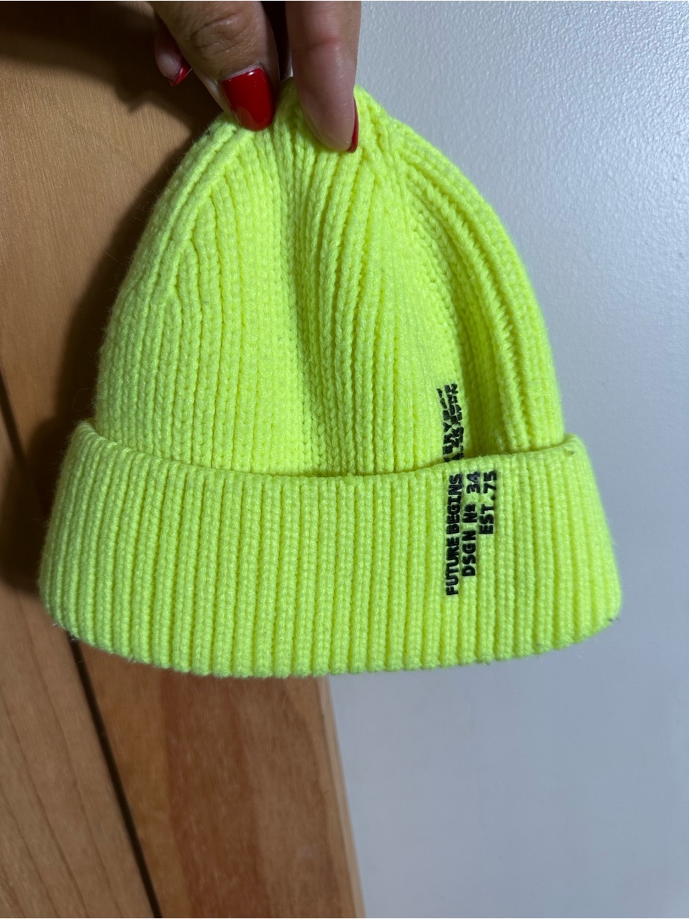 Zara Neon Yellow Ribbed Toddler Beanie Hat